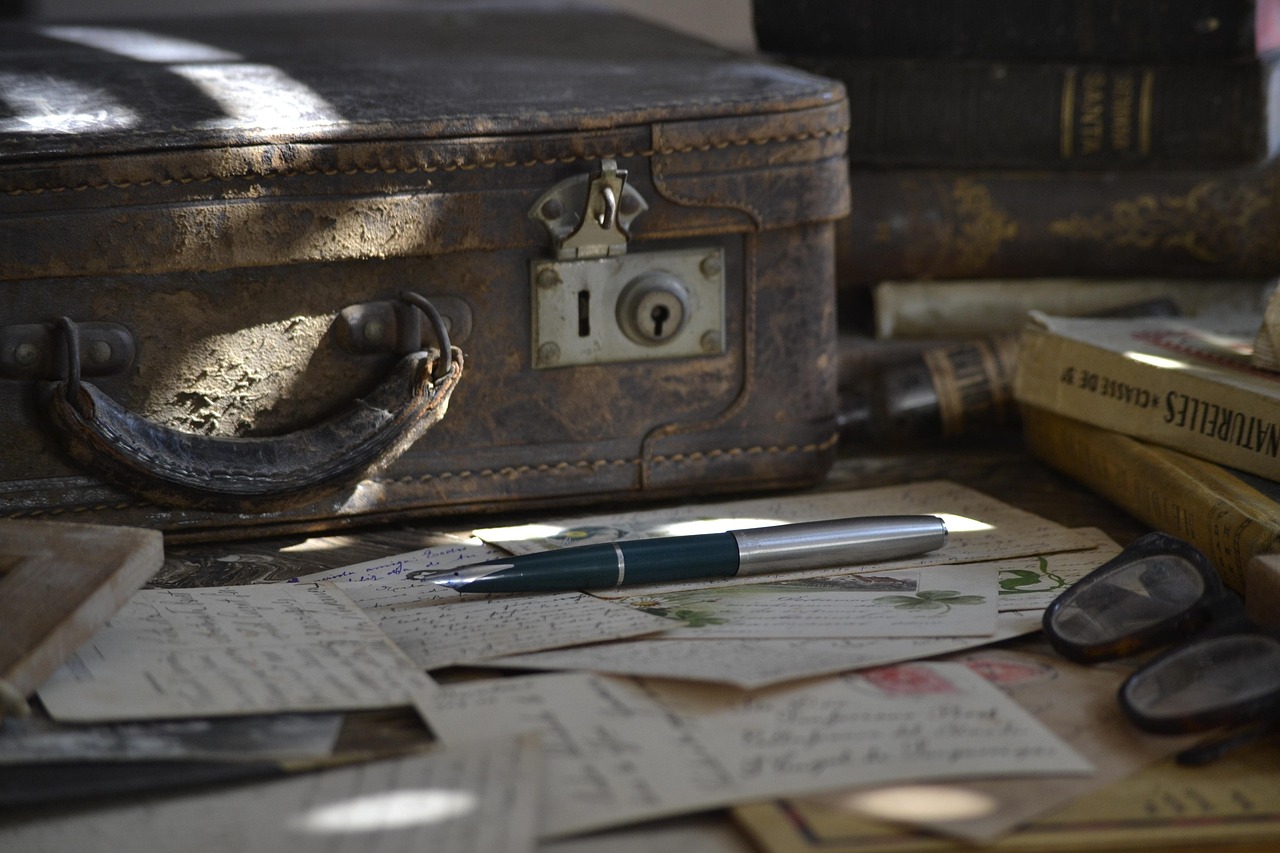 Une ancienne valise contenant des lettres manuscrites d'un autre temps